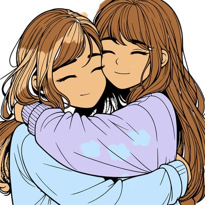 realistic two girls hugging