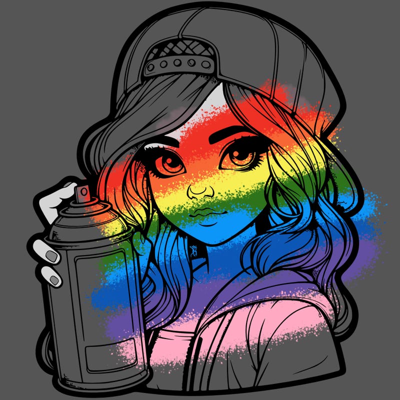 realistic girl with spray paint