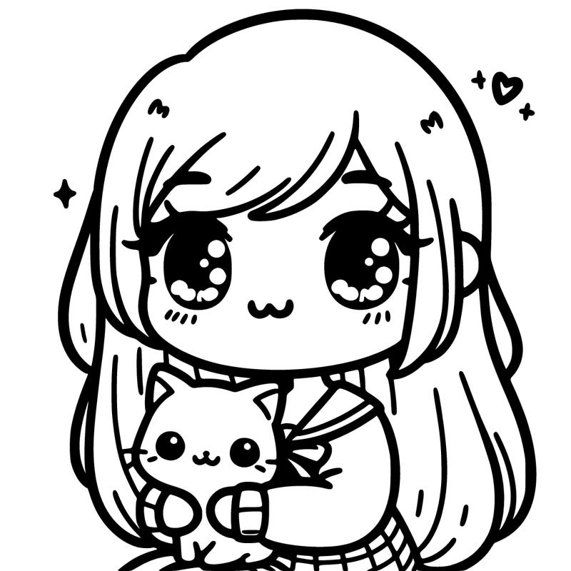 kawii girl holding a cat