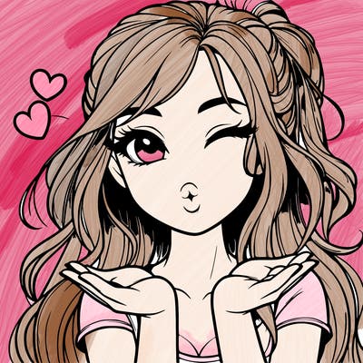 realistic girl winking and blowing a kiss while making heart hands