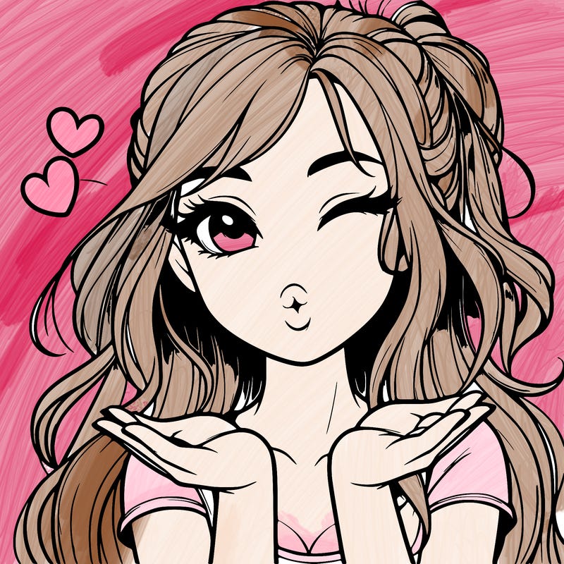realistic girl winking and blowing a kiss while making heart hands