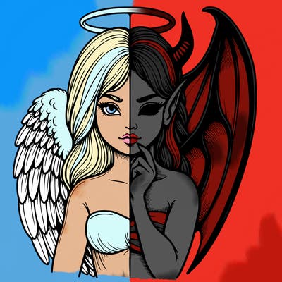 realistic angel half demon