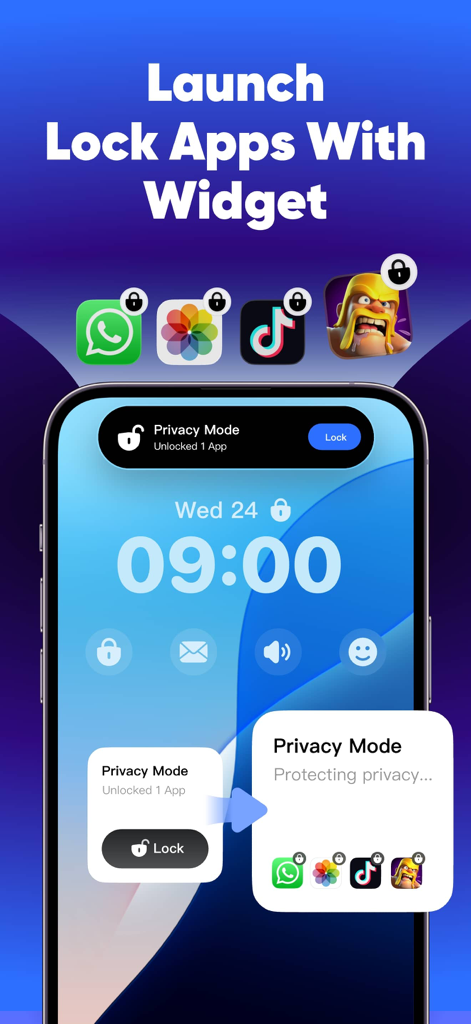 iPhone lock screen displaying app lock widgets and dynamic island integration for privacy