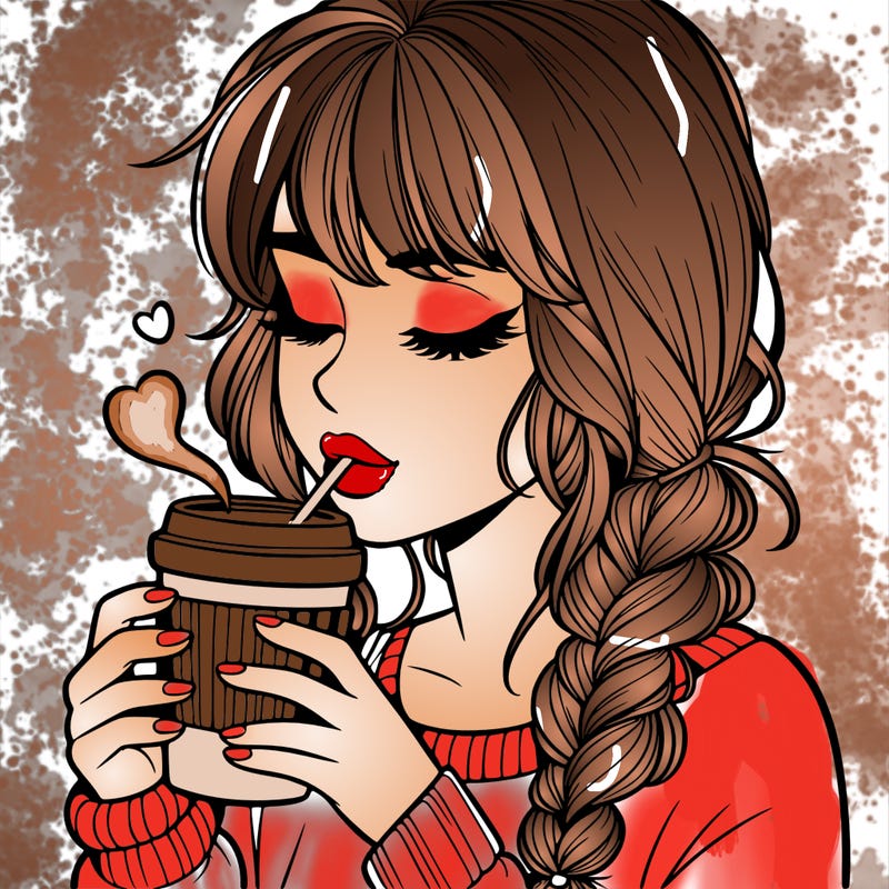 realistic girl drinking coffee