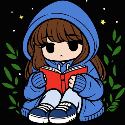 girl in oversized hoodie reading a book