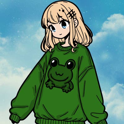 girl wearing frogging sweatshirt