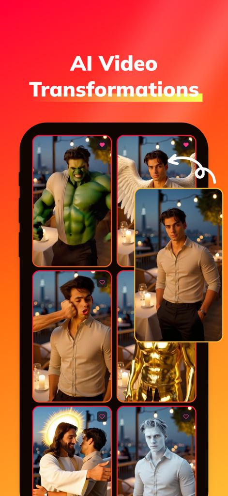 Morphio AI: Video Generator - Mobile app interface displaying multiple AI video transformation styles for content creators