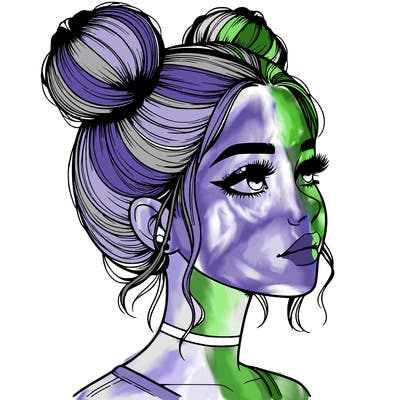 realistic girl with buns on the top of her head