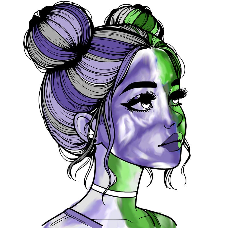 realistic girl with buns on the top of her head