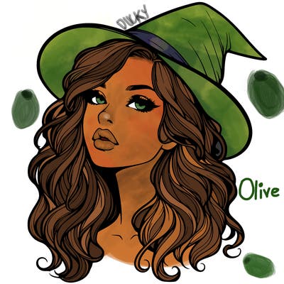 realistic witch girl with wavy hair and lips
