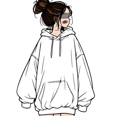 realistic girl with a oversized sweatshirt on and a bun