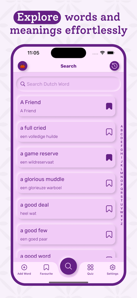 Dutch | Dutch Dictionary - English to Dutch dictionary search screen showing word translations and navigation menu