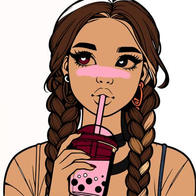 realistic girl with braided hair drinking boba