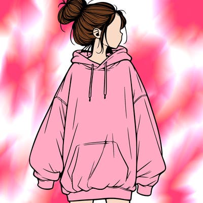 realistic girl with a oversized sweatshirt on and a bun