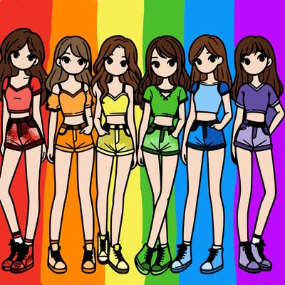 a group of girls wearing crop tops and shorts