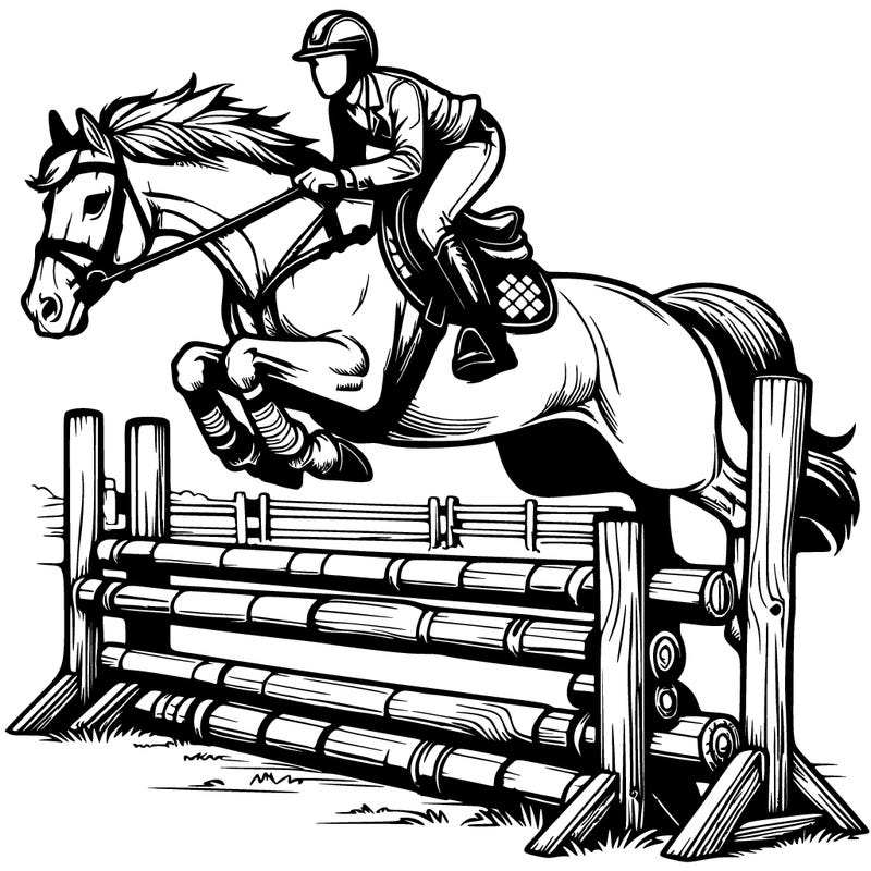 realistic horse jumping over an obstacle with a rider on it