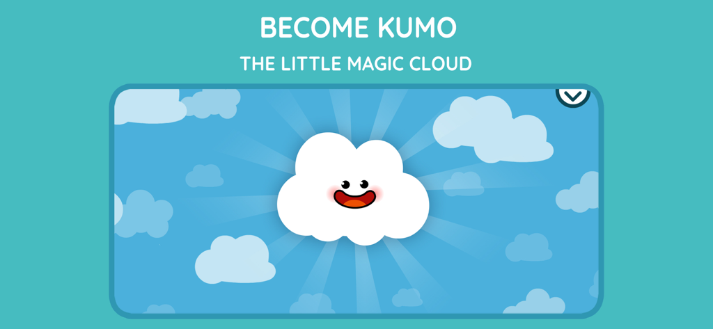 Kumo the little magic cloud smiling in a blue sky
