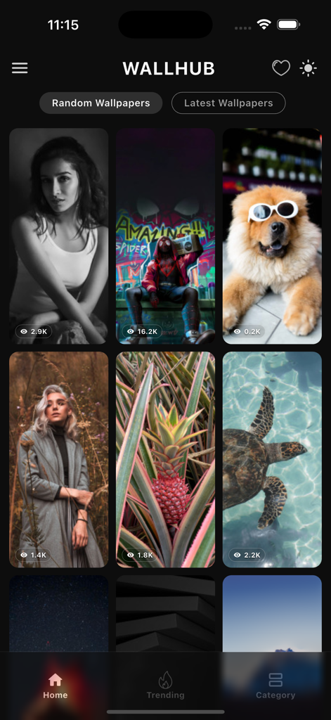Wallhub Pro : FullHD Wallpaper - Home screen of Wallhub Pro app displaying a grid of high quality wallpapers for mobile phones