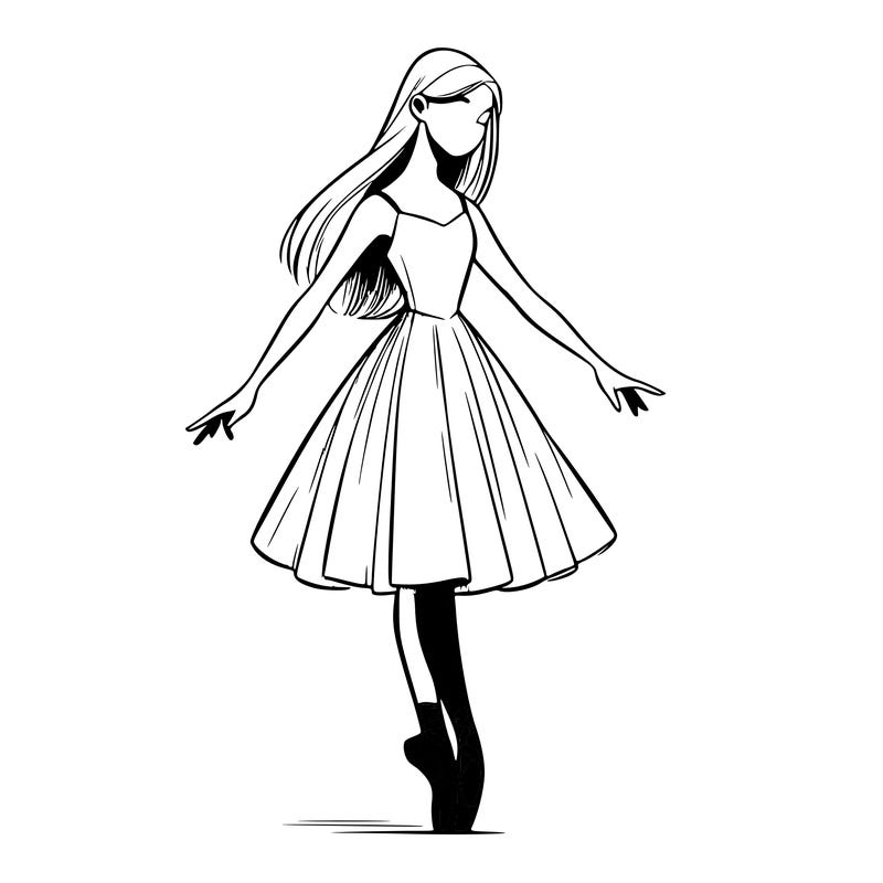 realistic ballerina with straight longish hair on pointe