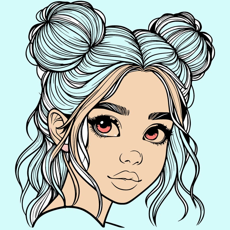 realistic girl with hair buns on her head