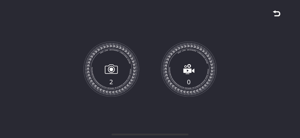 WiFi UAV app media gallery screen showing icons for photos and videos with counts