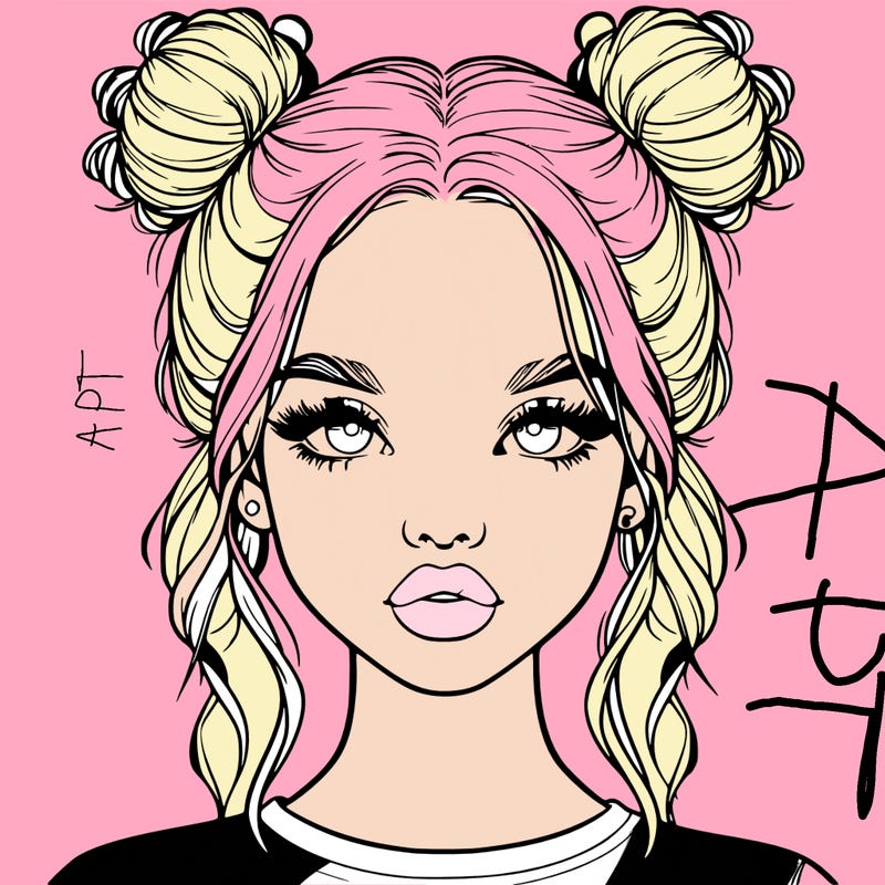 realistic girl with two buns in hair and lips