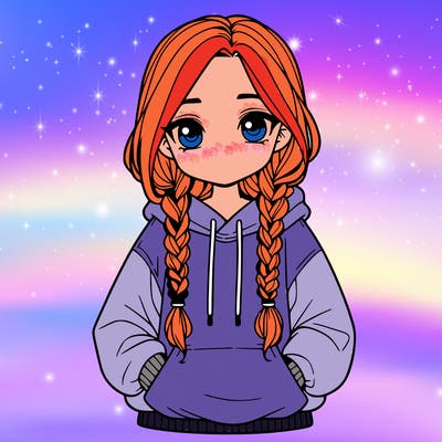 a realistic girl with a oversized hoodie and she has braids