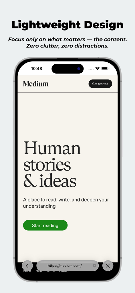 Private Browser Ad Block。iPhone上で軽量で邪魔されないモバイルウェブインターフェースを強調しています。