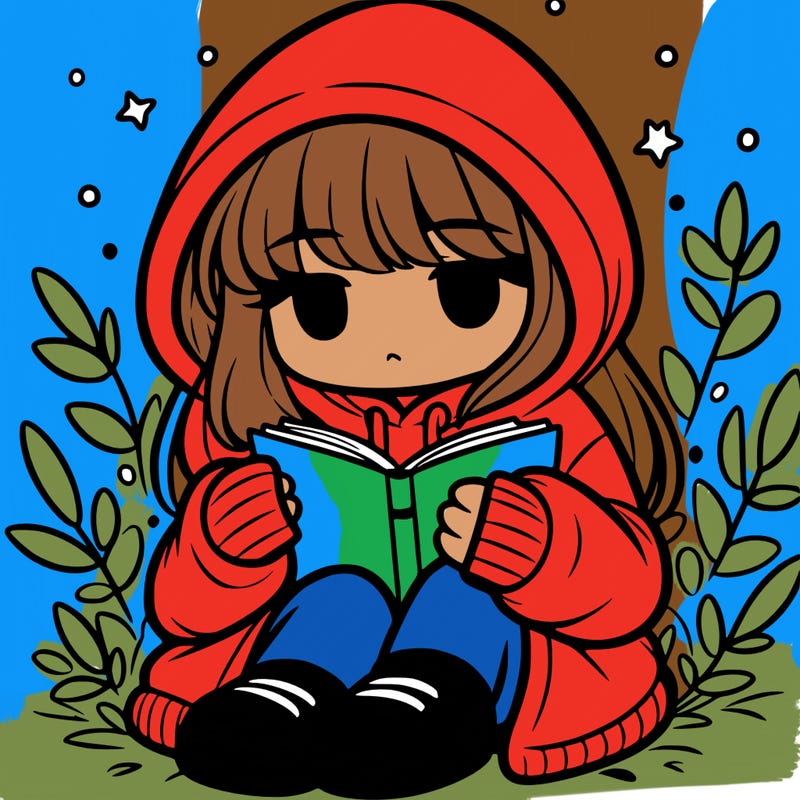girl in oversized hoodie reading a book
