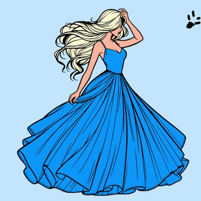 realistic woman with dress flowing in the wind