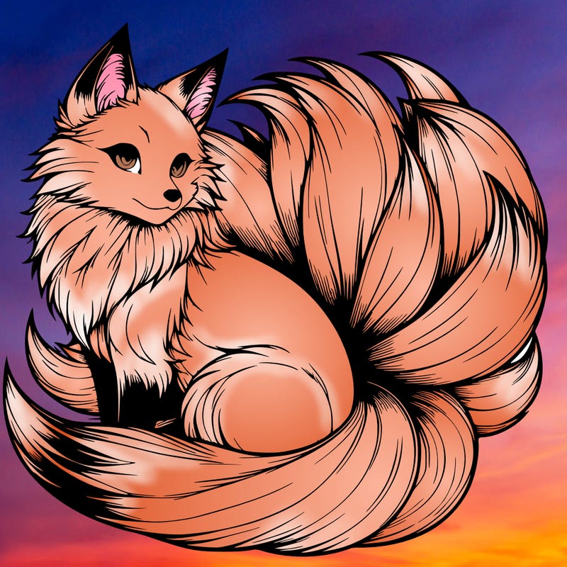 realistic detailed 9 tailed anime fox