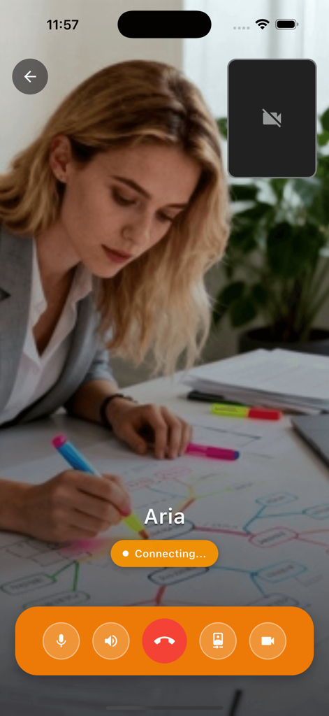 Kisk - Fun Chat - Video call interface with AI companion Aria in the Kisk app