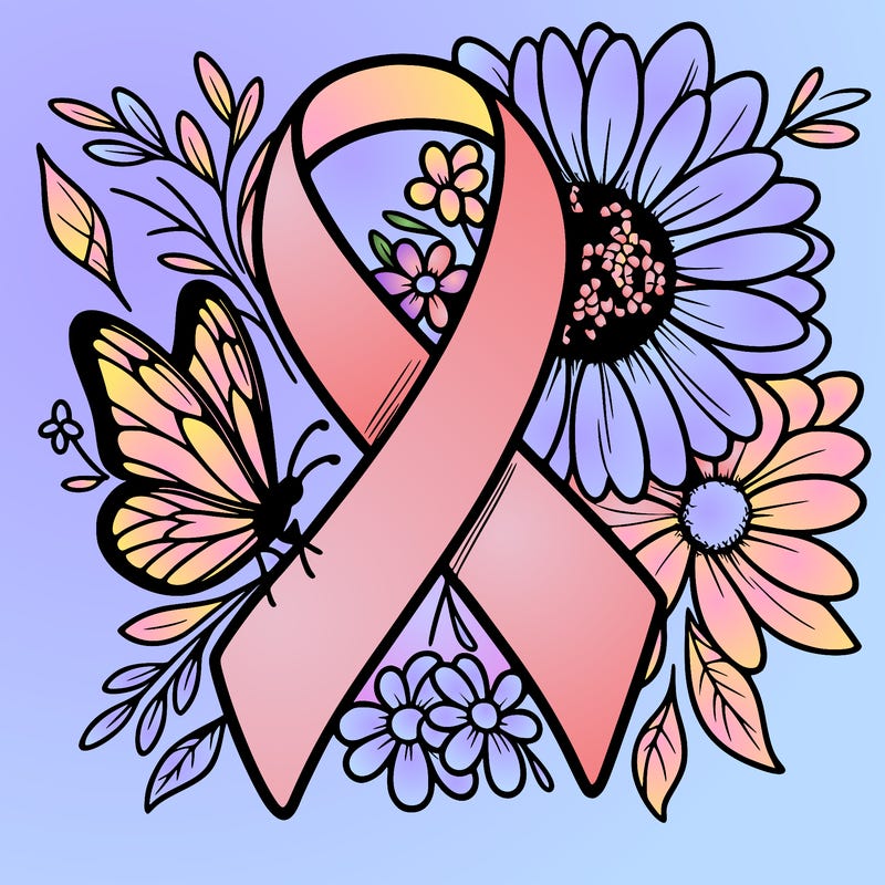 cancer awareness symbol with flowers and butterflies