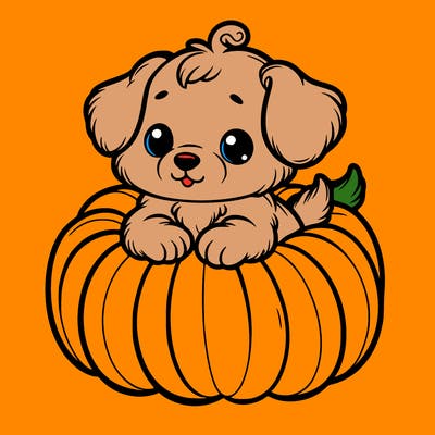 cute little puppy in a pumpkin