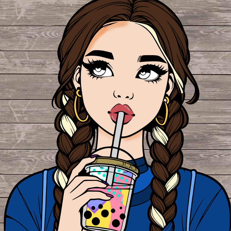 realistic girl with braided hair drinking boba