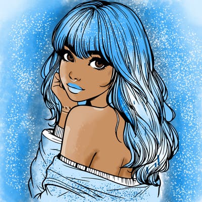 realistic girl with bangs looking over her shoulder