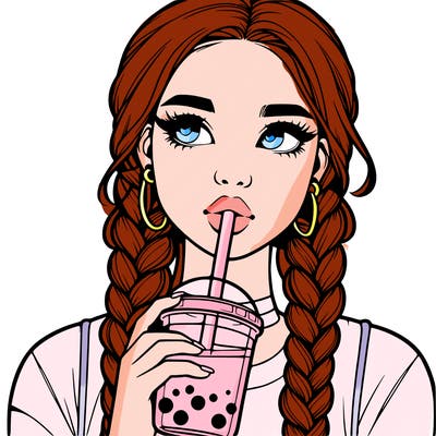 realistic girl with braided hair drinking boba