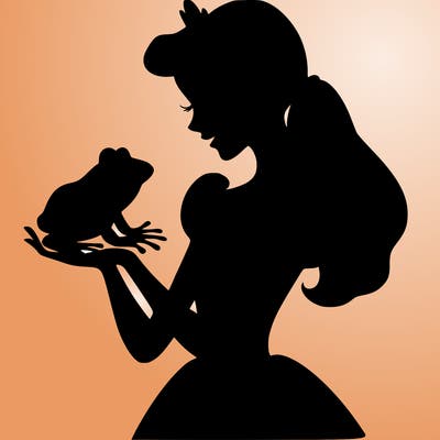 a shadow of a princess holding a frog realistic