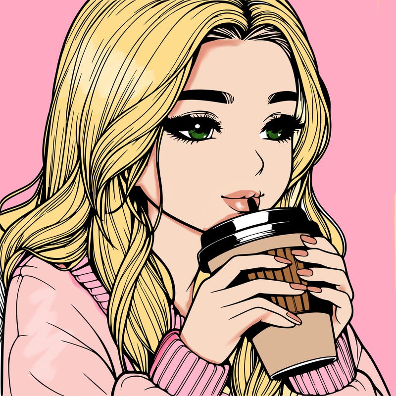 realistic girl drinking coffee