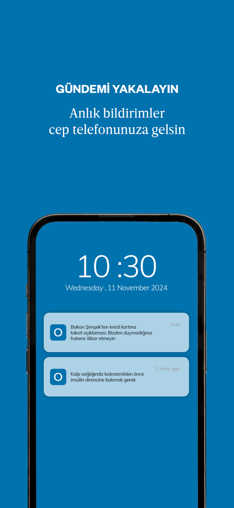 Oksijen Gazetesi - A smartphone showing instant news notifications from the Oksijen Gazetesi app against a blue background.