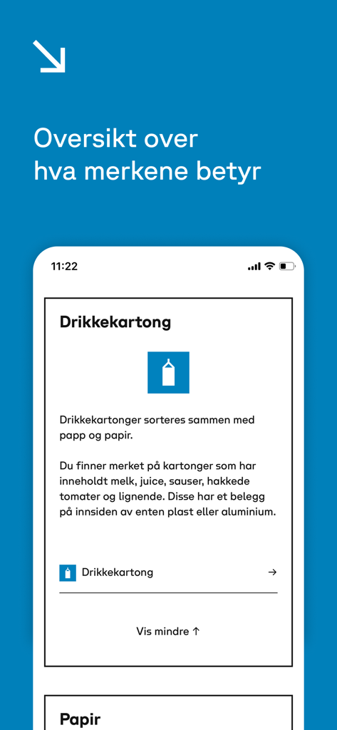 Sortere - Sortere app interface showing the recycling symbol guide for drink cartons