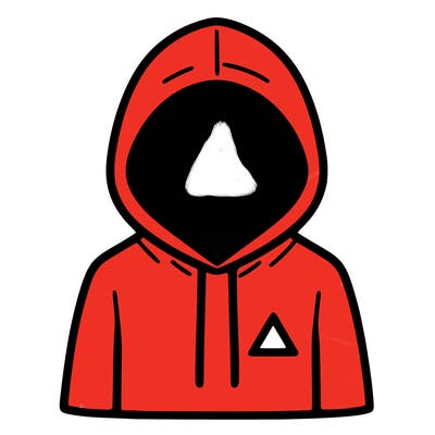 a person with non face waering a hoodie with a small triangle symbol