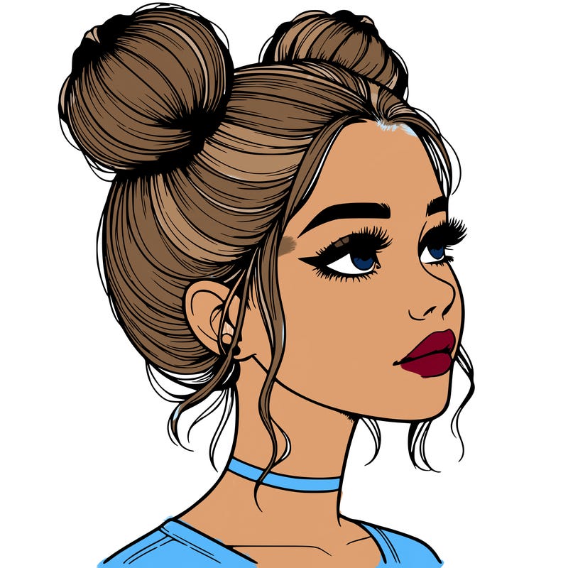 realistic girl with buns on the top of her head