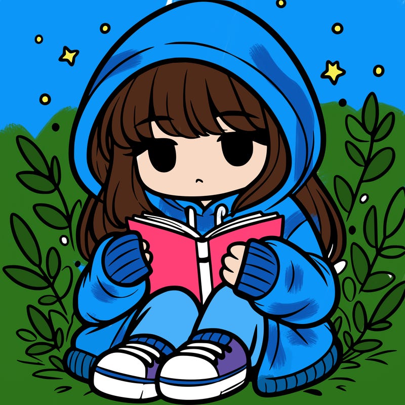girl in oversized hoodie reading a book
