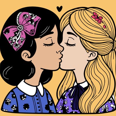 a very pretty girl kissing another girl