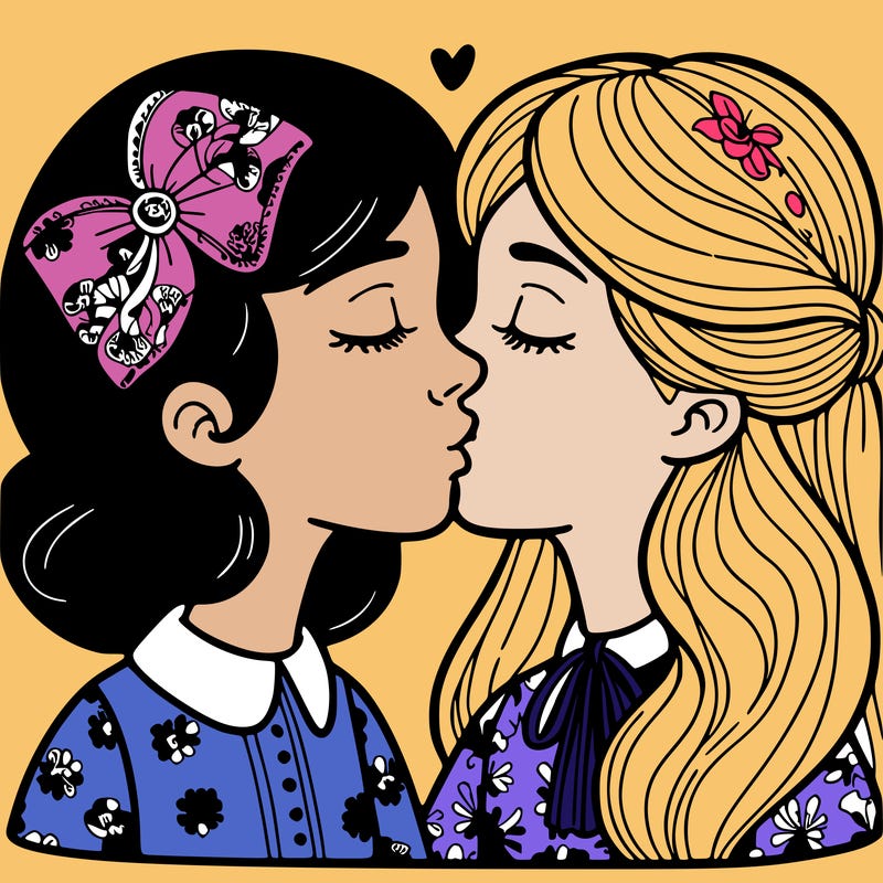 a very pretty girl kissing another girl