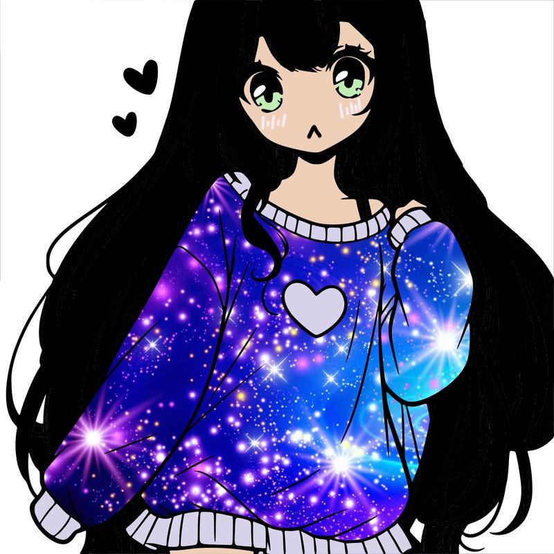 sweet cute anime girl with long hair in cute sweatshirt