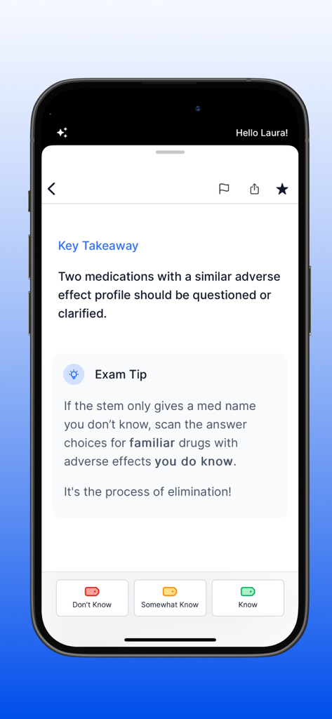 NCLEX RN Mastery Exam - 2026 - Screenshot of NCLEX RN Mastery app showing a key takeaway and exam tip for nursing students.