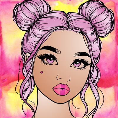 realistic girl with two buns on her hair and lips