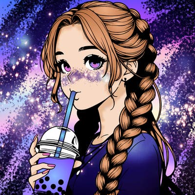 realistic girl with braided hair drinking boba